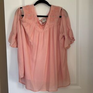 St John’s Bay peach open shoulder peasant blouse